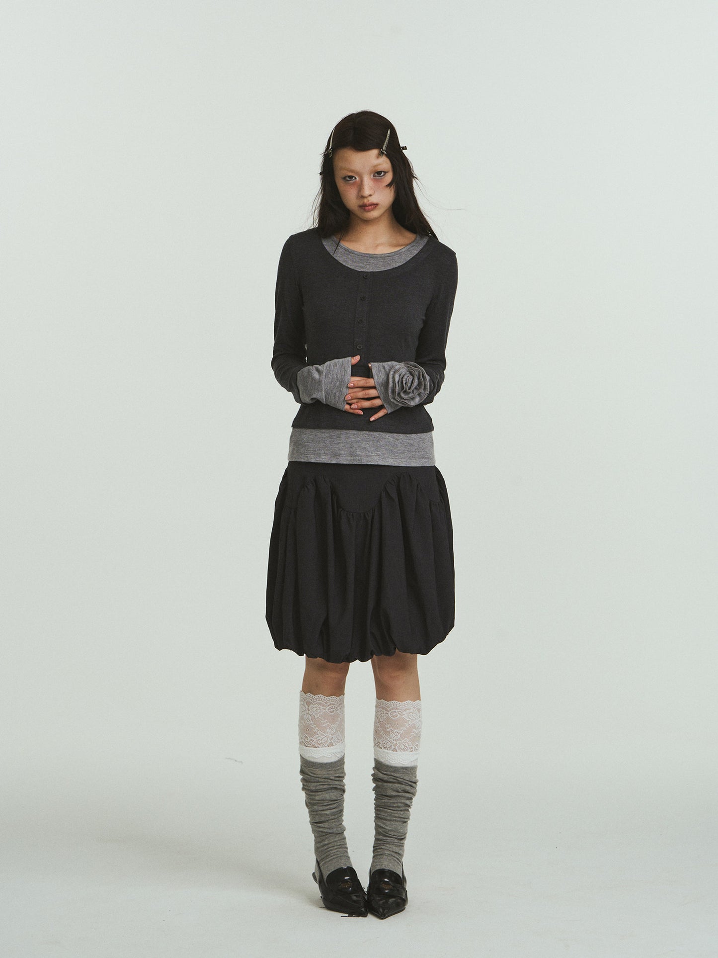 Rose cuff fake layered T-shirts