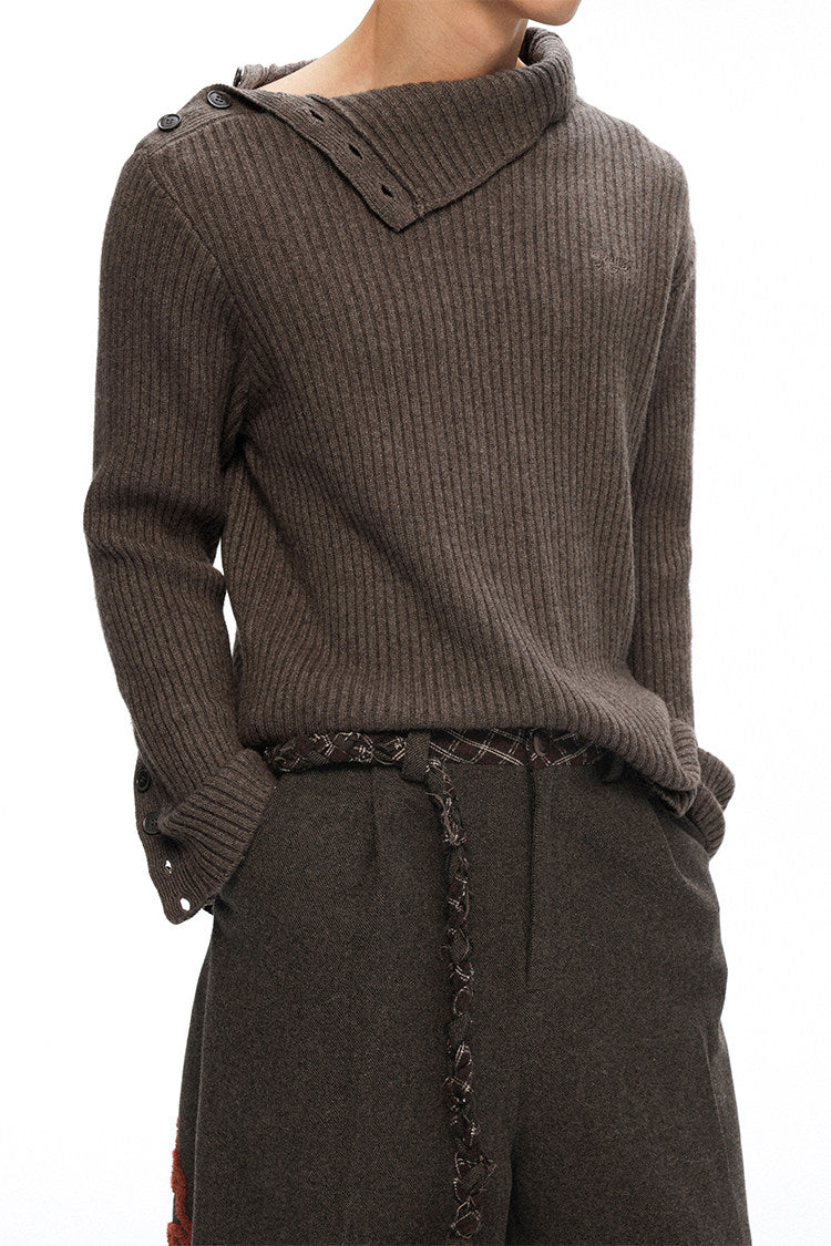 "Retro Ode" side open turtleneck sweater