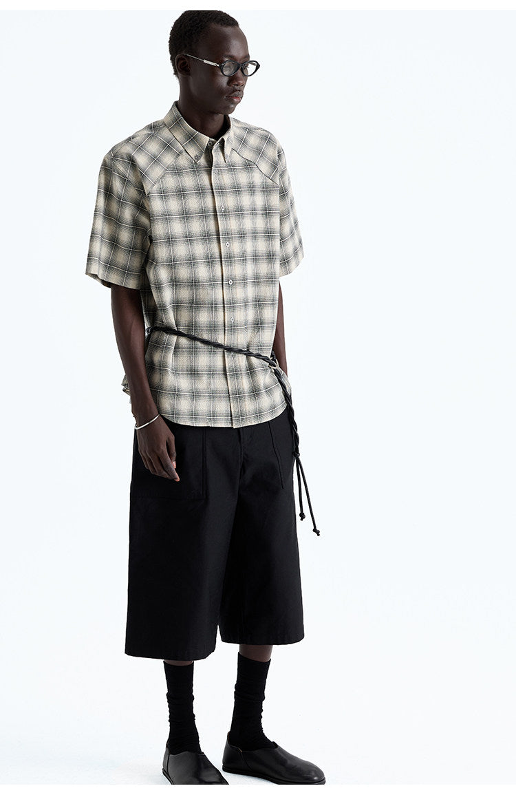 Check Pleated Short Sleeve Shirt