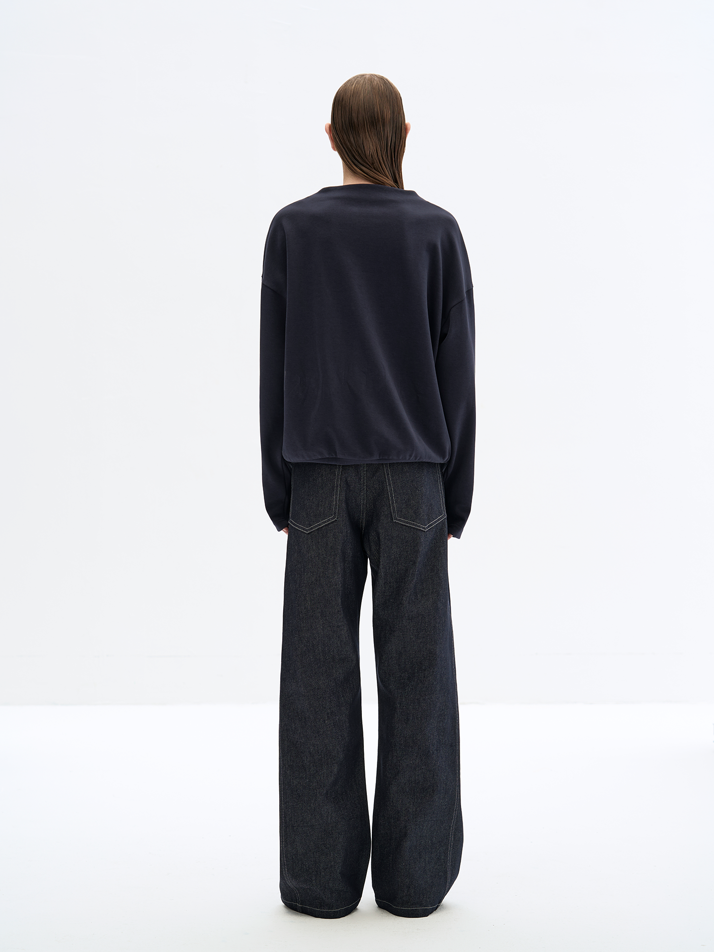 V-Neck Pleats Long sleeve T-shirt