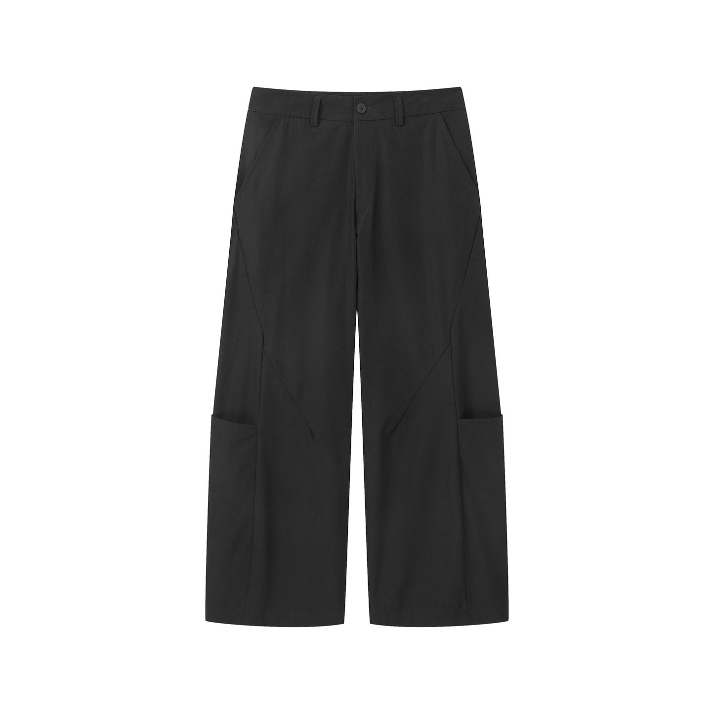 Split-cut patch pockets straight-leg trousers