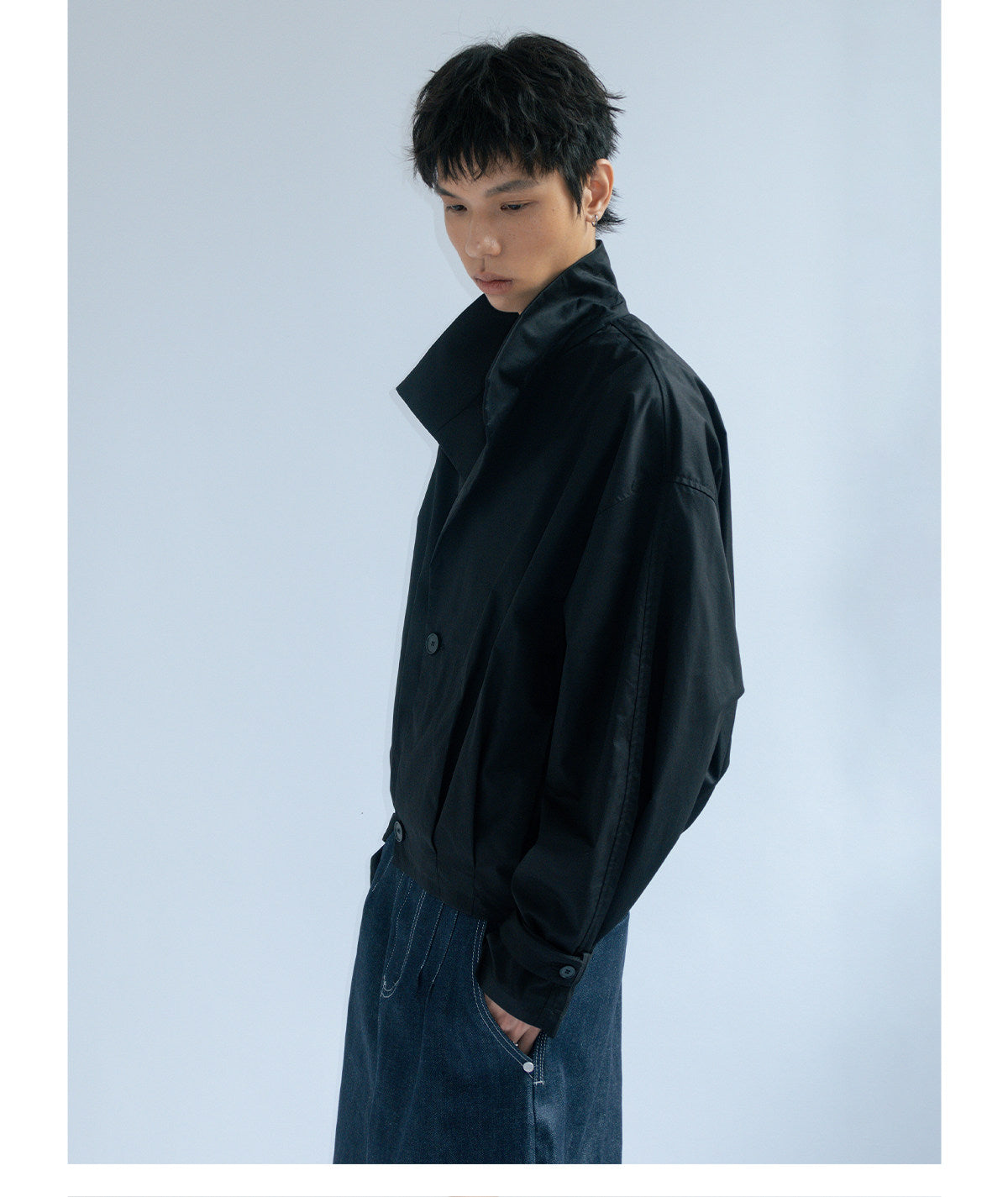 Deconstructed pleated vintager shirt jacket