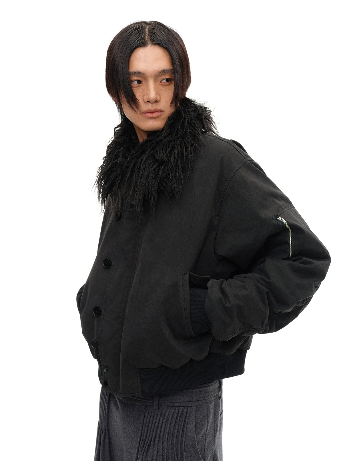 Distressed detachable fur collar n2b cotton jacket