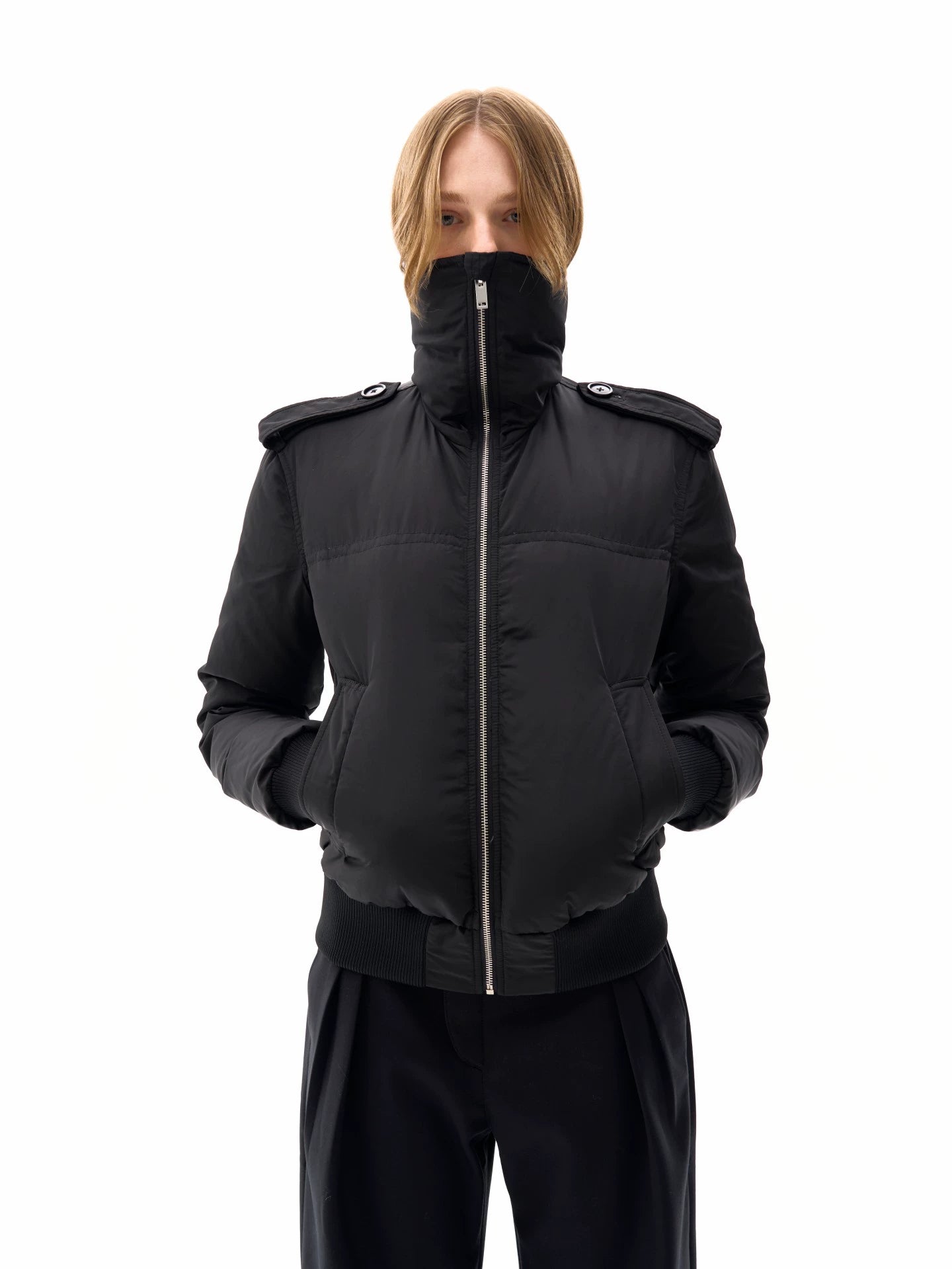 Scarf Collar Zipper Duck Down Jacket