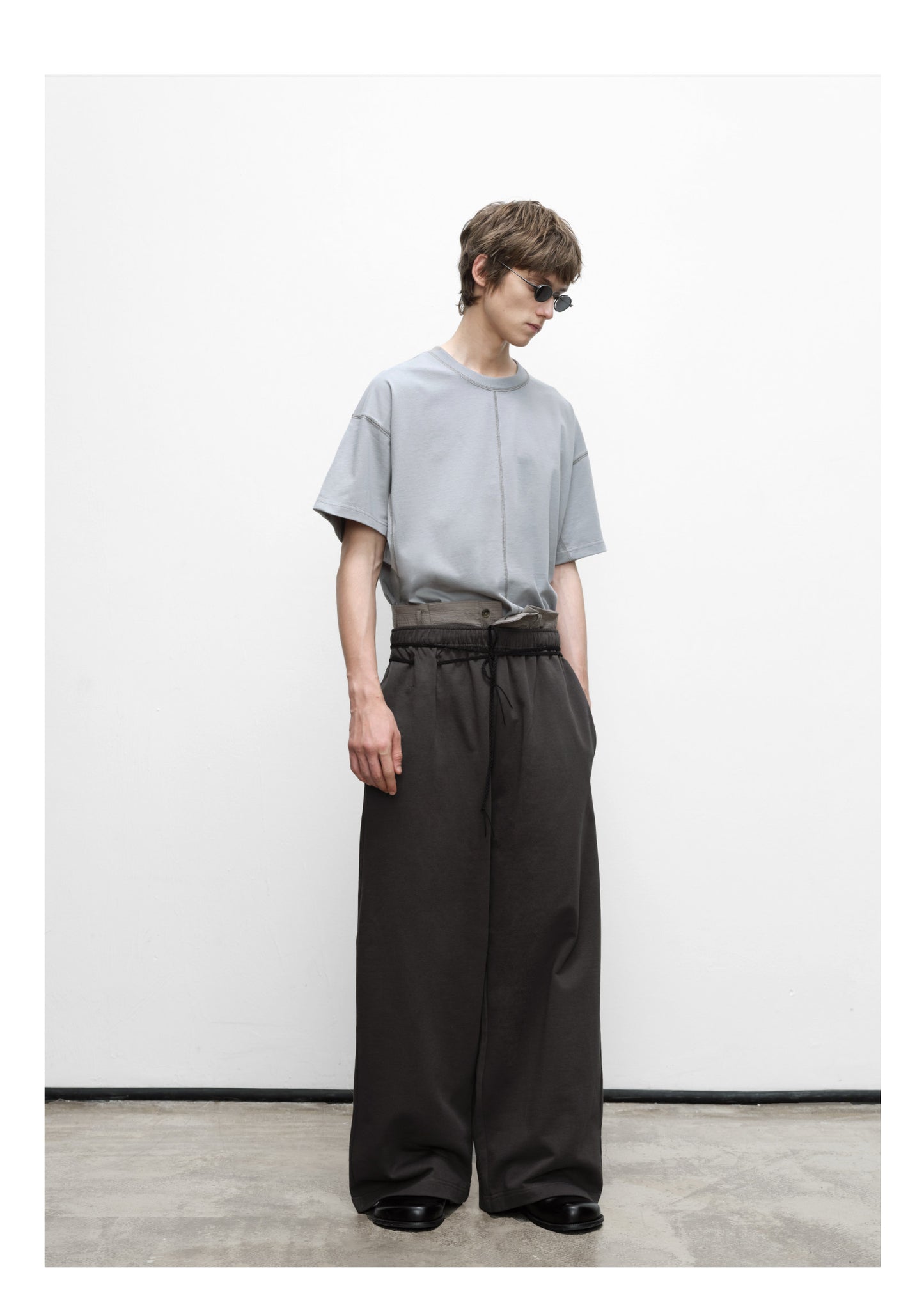 Woven belt wide-leg knit sweatpants