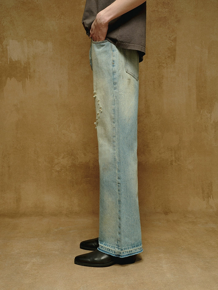 Ice Blue Dirty Bootcut Jeans