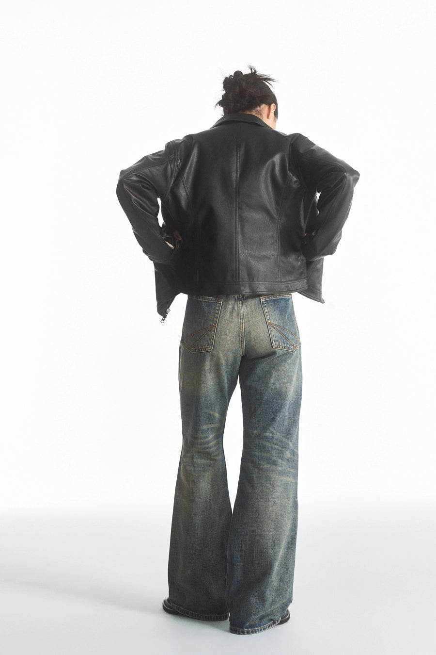 Cropped Double Zipper Leather Jacket