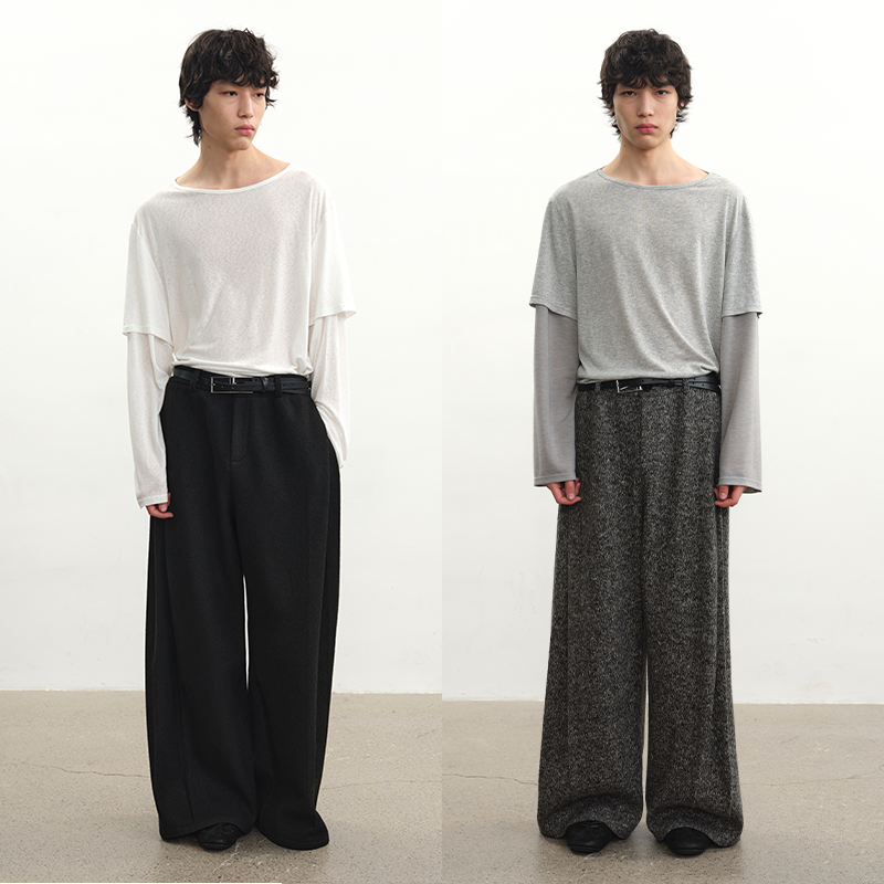 Fan-pleated woolen trousers