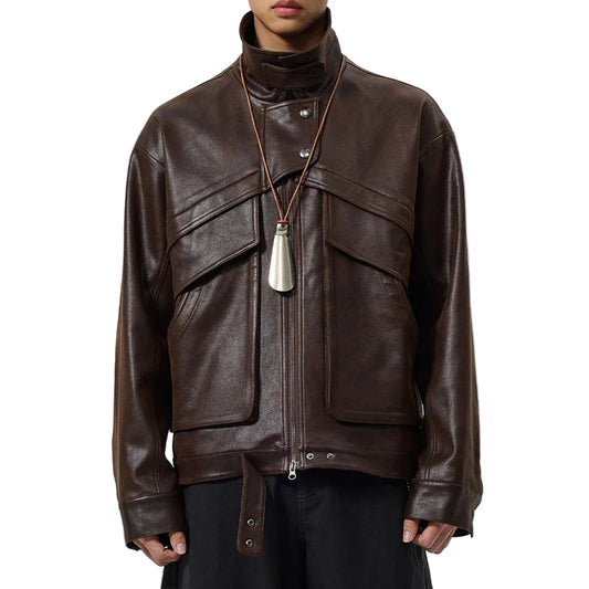Heavy Texture Matte Gloss PU Leather Jacket