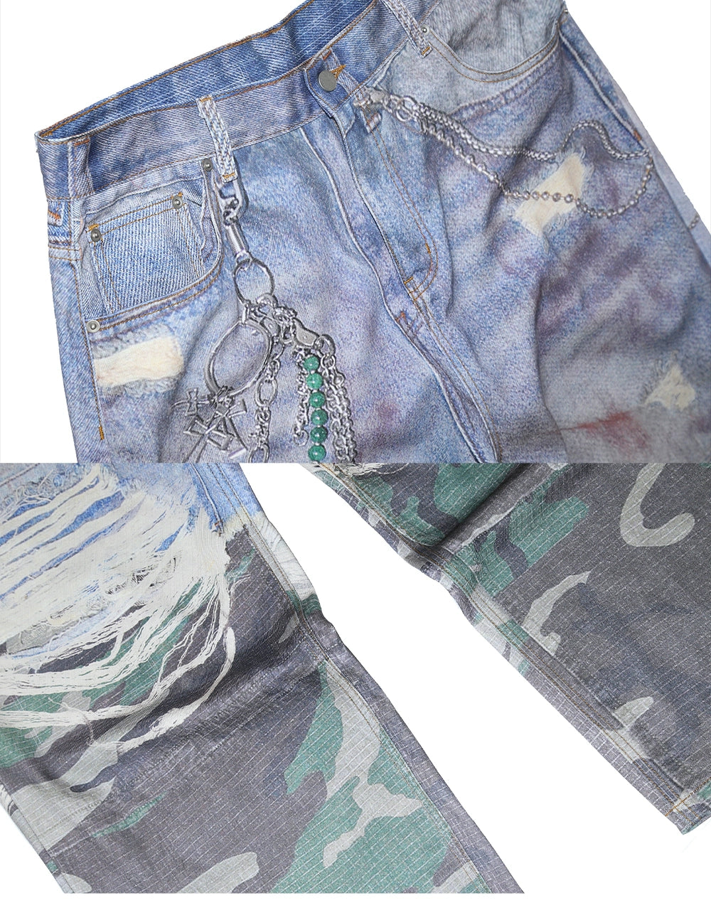 3D Print Camouflage Layered Jeans