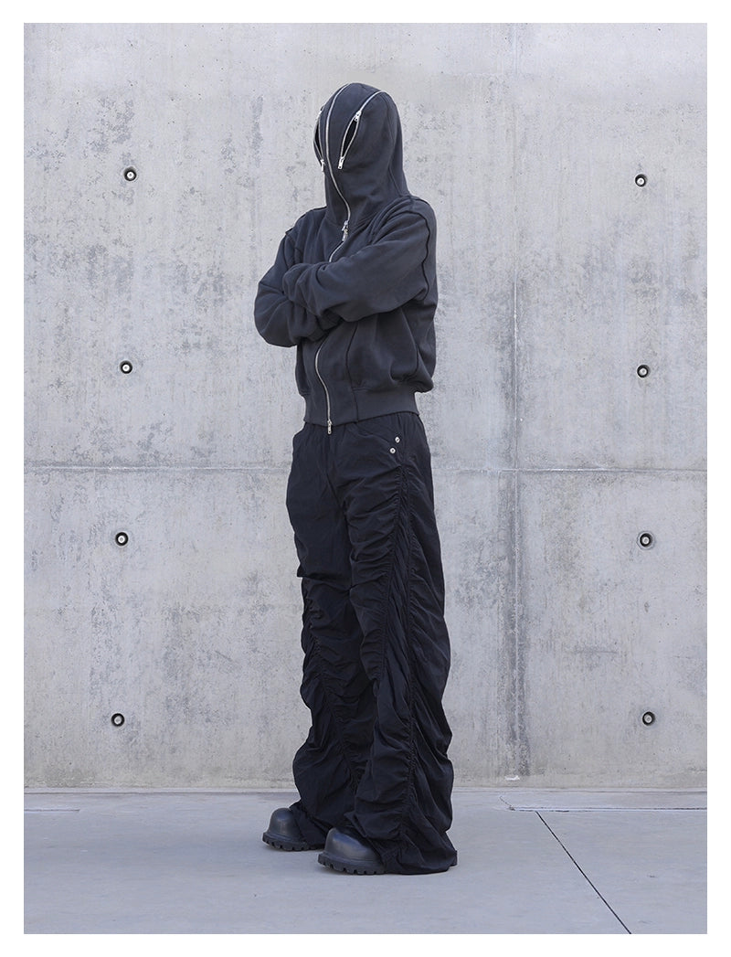 Pleated Spiral Loose Pants Black