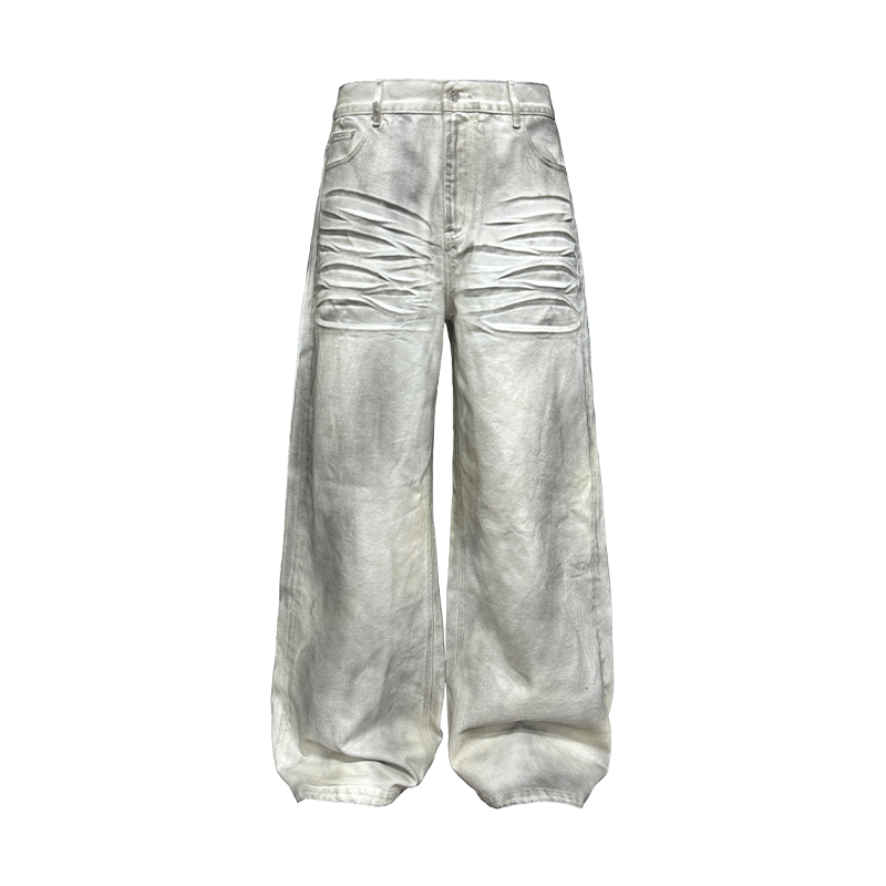 Dirty Aged White Cow Straight Wide Legs Jeans
