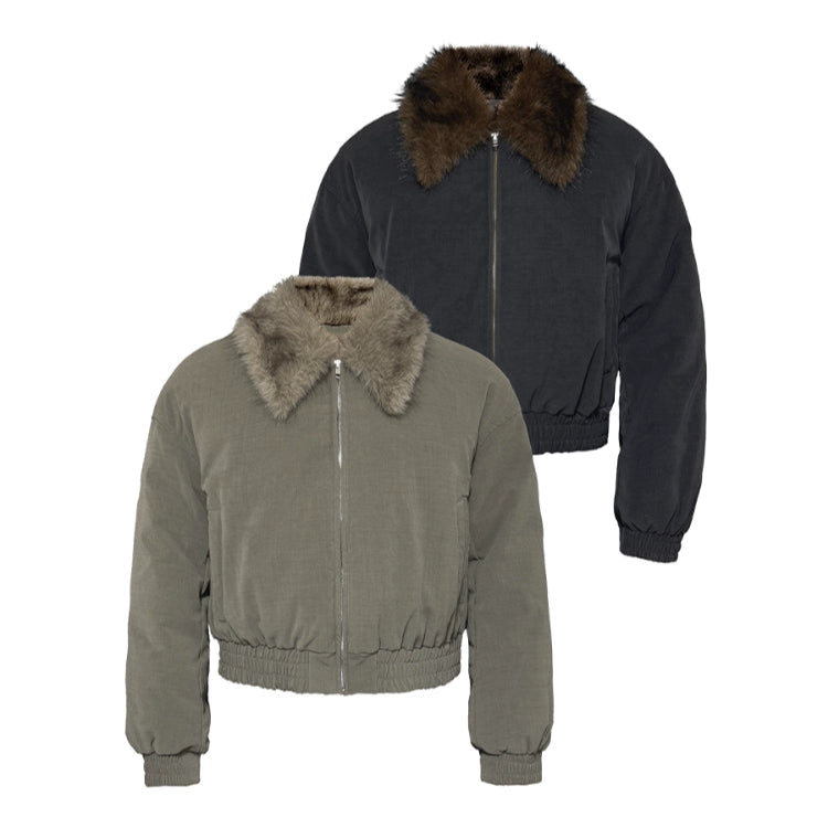 Distressed Wool Collar Down Jacket