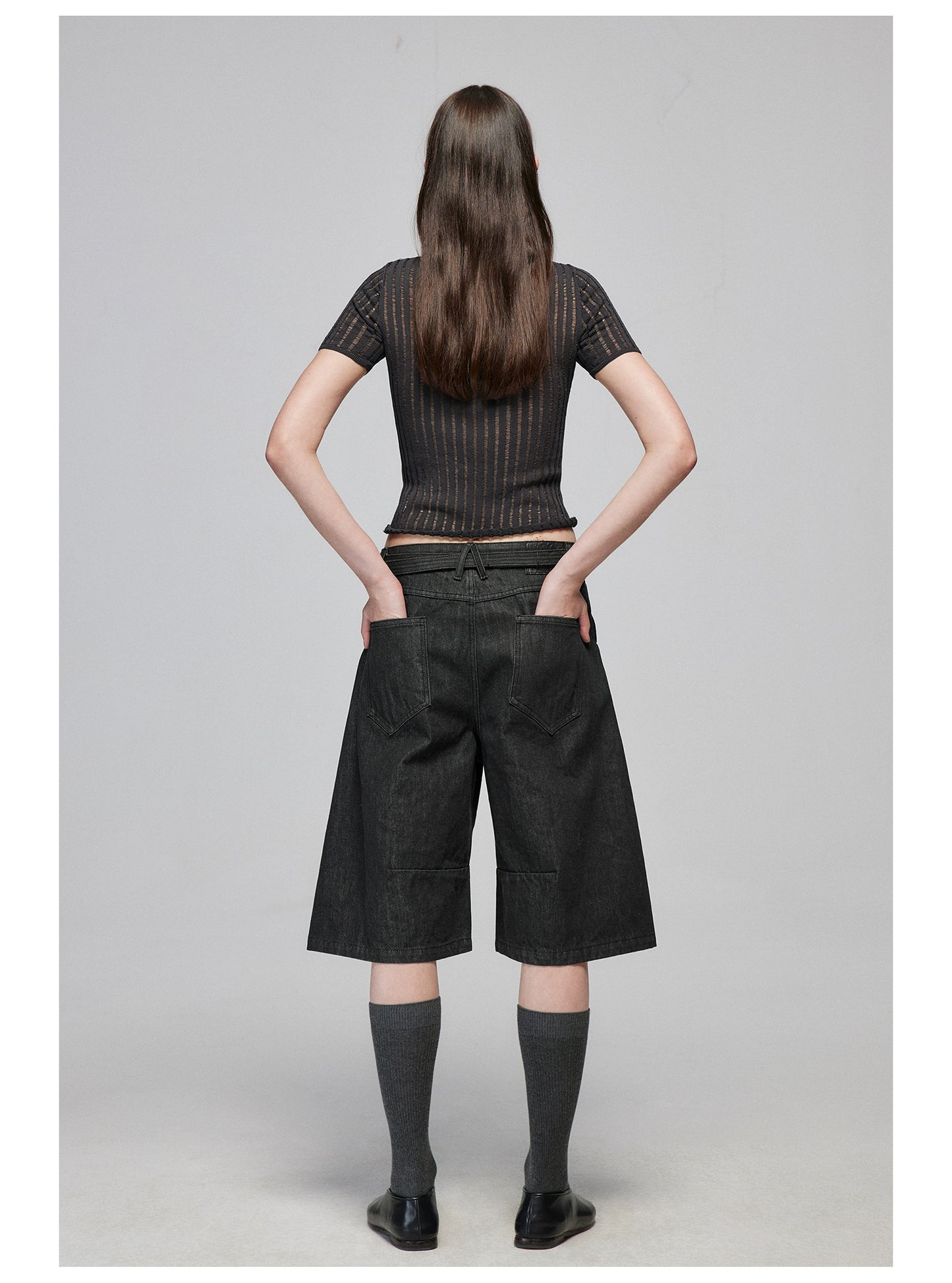 Double Belt Kendo Raw Denim Shorts