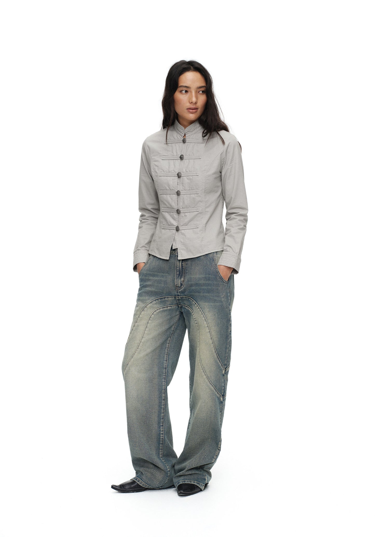 Gray washed napoleon shirt Jacket