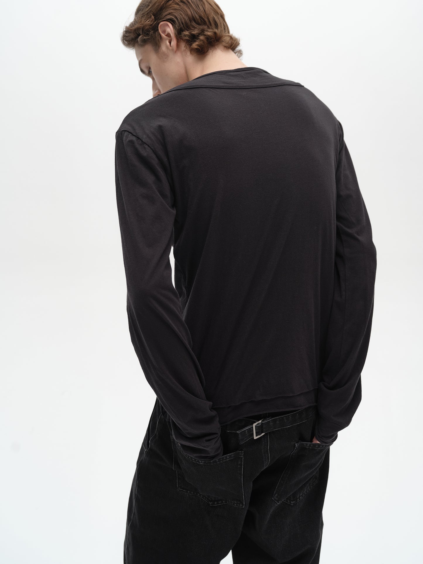Button Collar Fake layered Star Chess Long Sleeve t-shirt