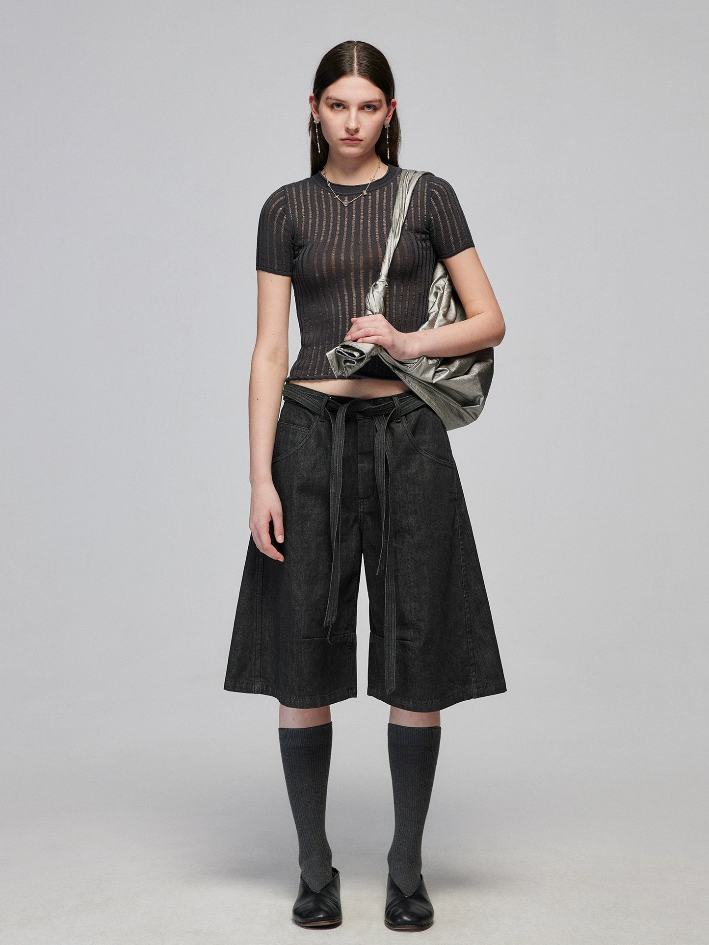 Double Belt Kendo Raw Denim Shorts