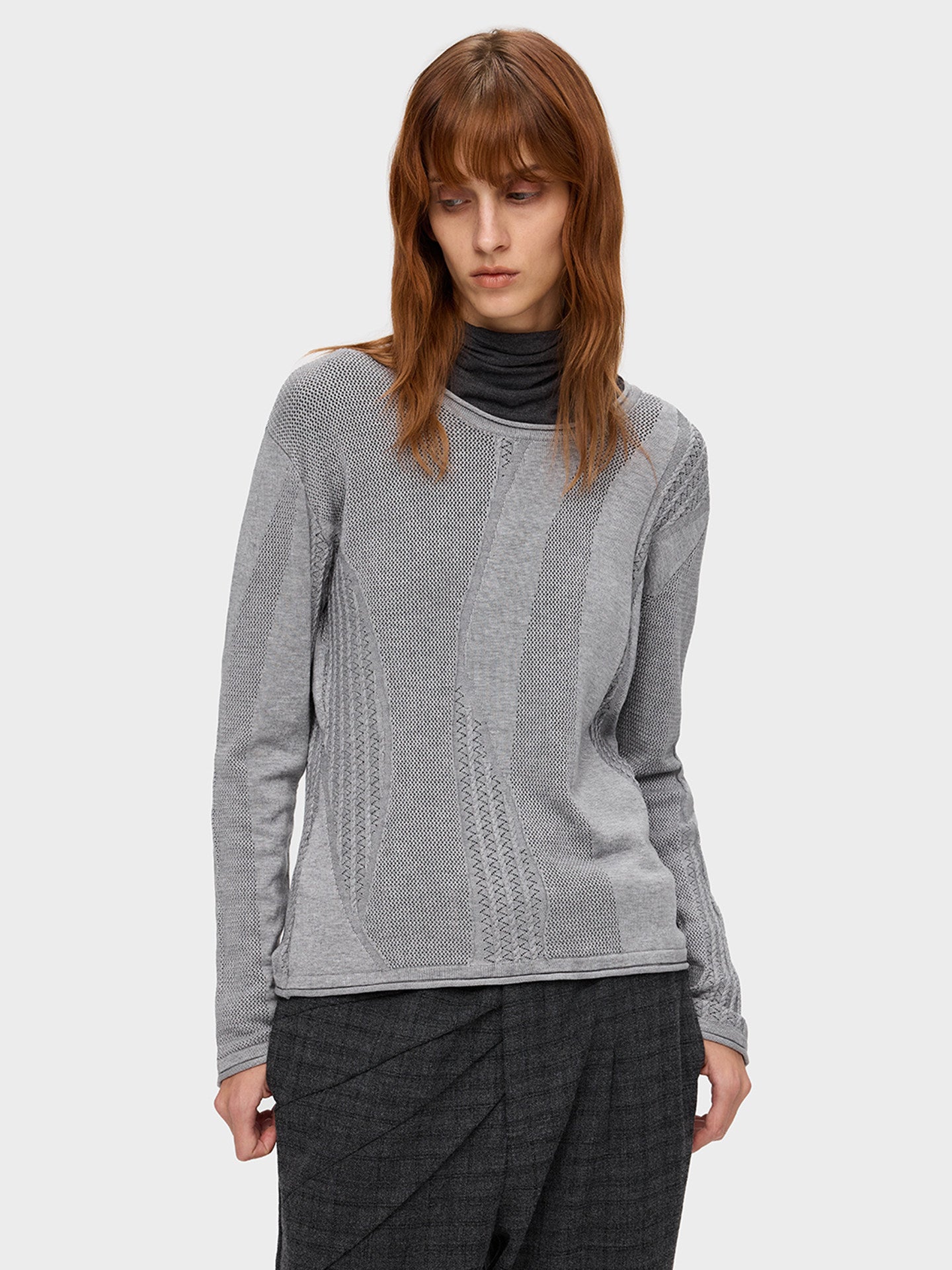 Patchwork sheer long-sleeve sweater