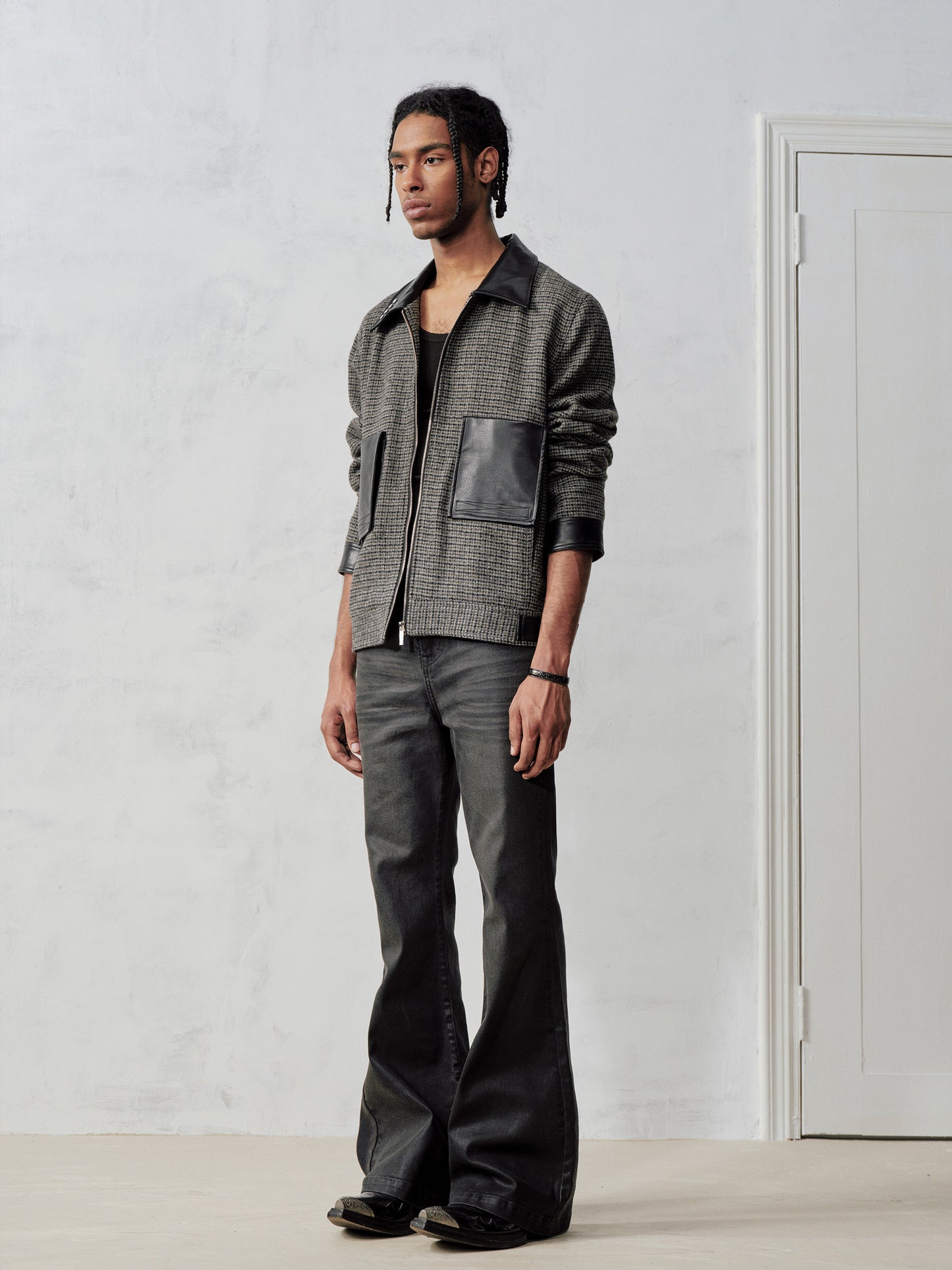 Wax coating bootcut jeans