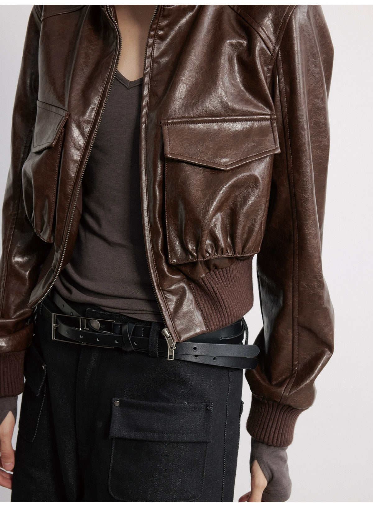 Oil-wax PU Leather Cropped Leather jacket