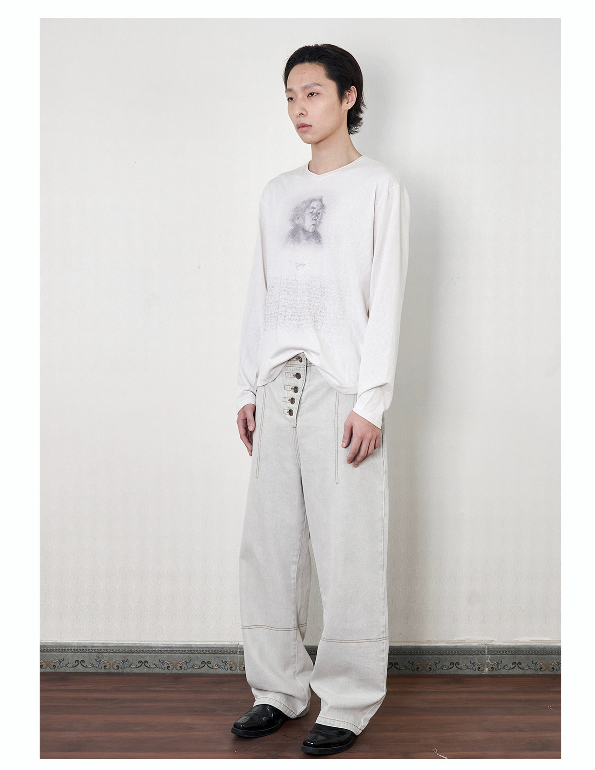 "Studio" sketch sheer long sleeve T-shirt
