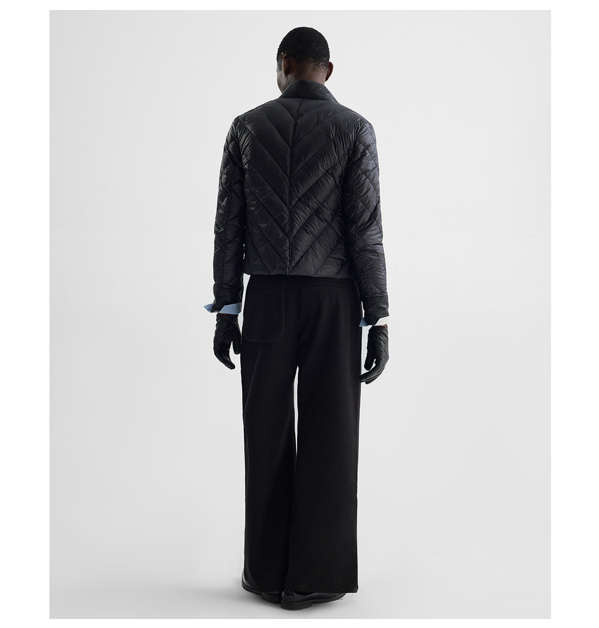 Leather Patchwork Radial Quilted Down Jacket