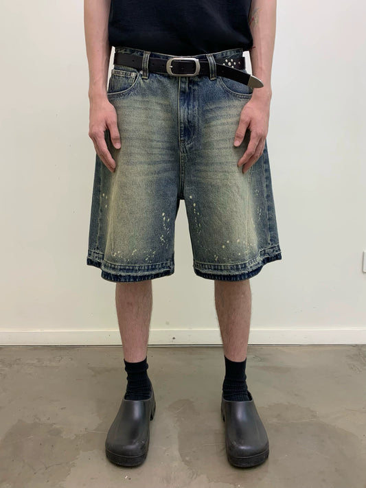 hand paint distressed denim shorts