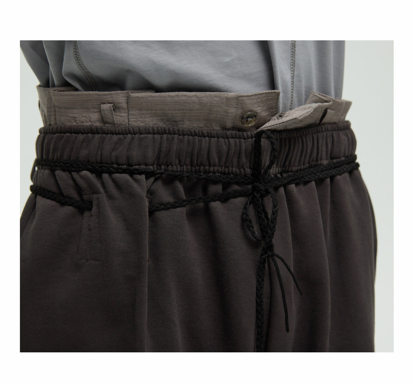 Woven belt wide-leg knit sweatpants