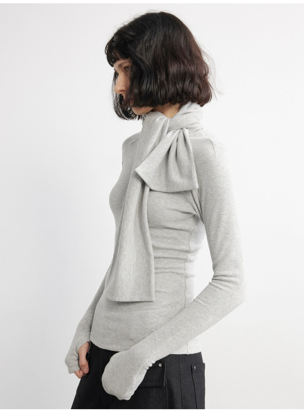 Scarf Neckline Lace-up T-shirt