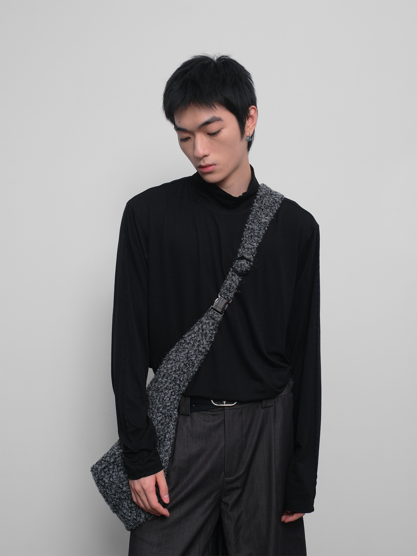 Rolled Up Collar Merino Wool Knit