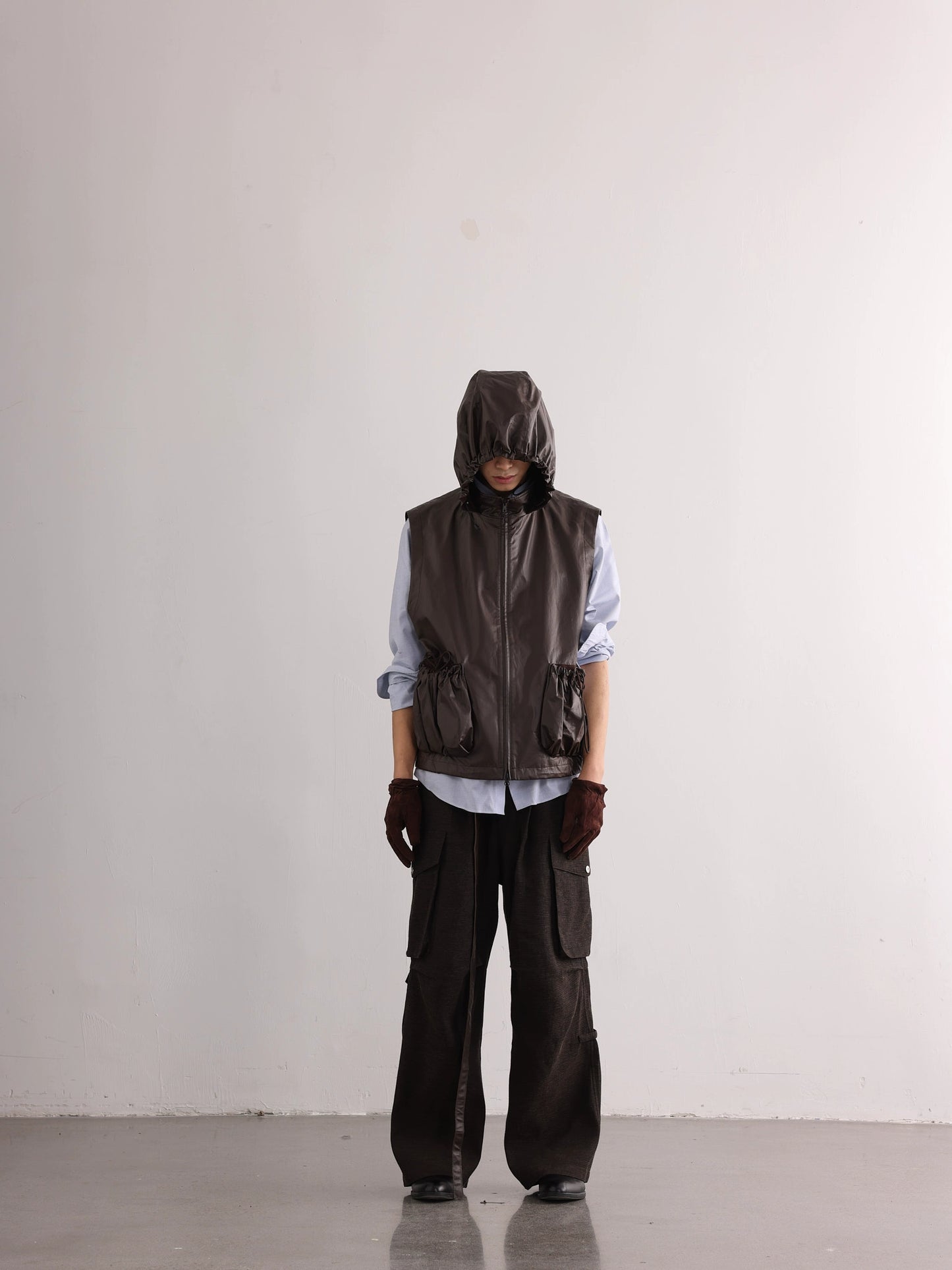 Coated Drawstring Hooded Vest M06