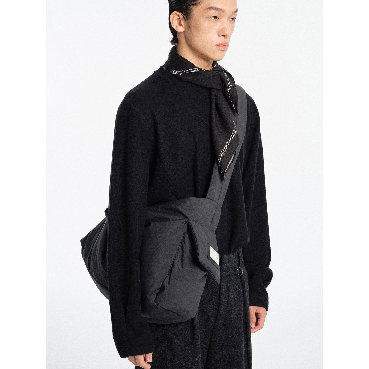 Metal Plate Quilted Shoulder Bag