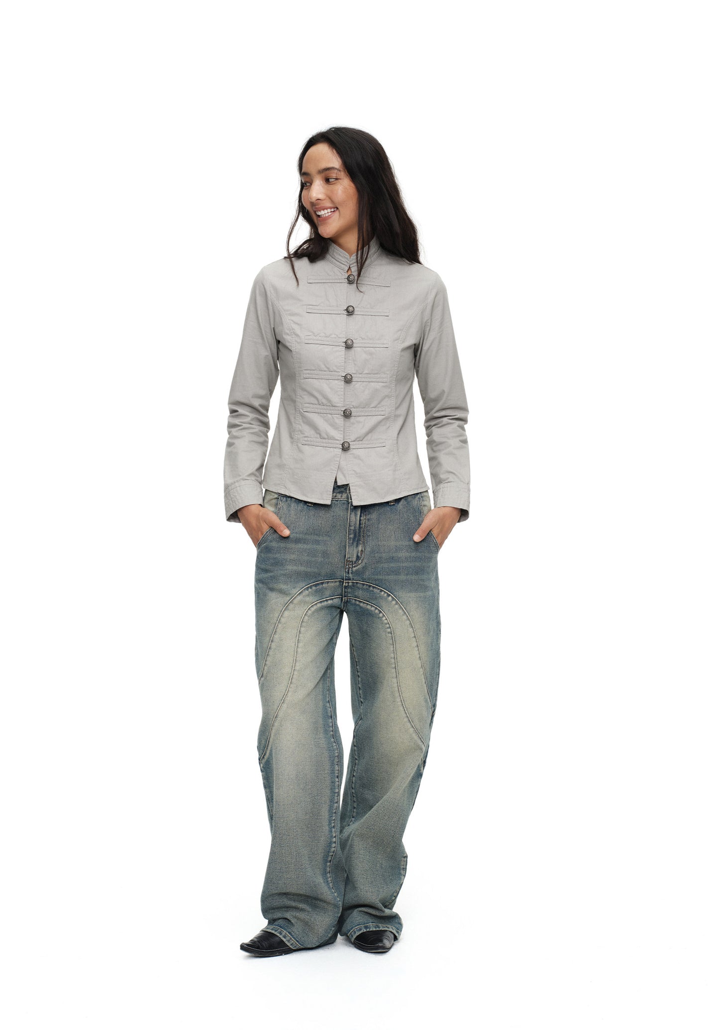Gray washed napoleon shirt Jacket