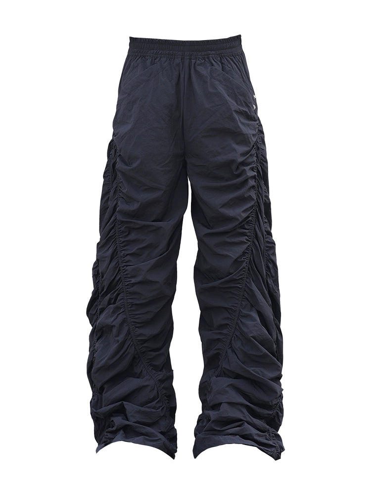 Pleated Spiral Loose Pants Black