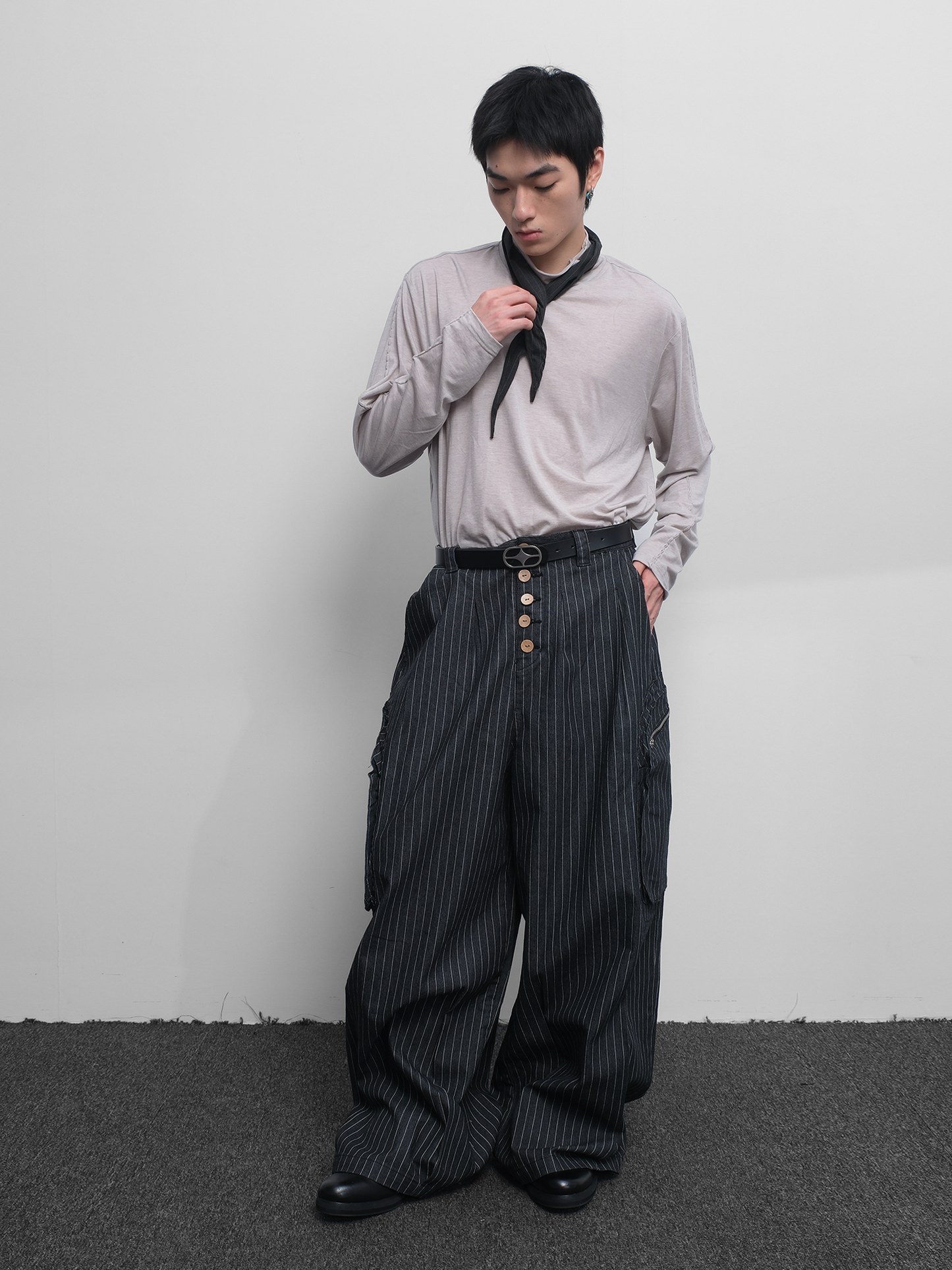 Rolled Up Collar Merino Wool Knit