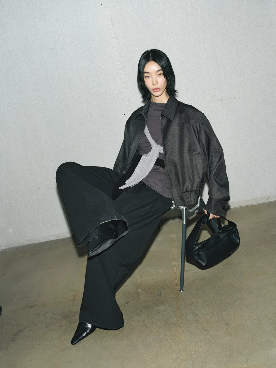 Cropped Shoulder Pad Patchwork Jacket