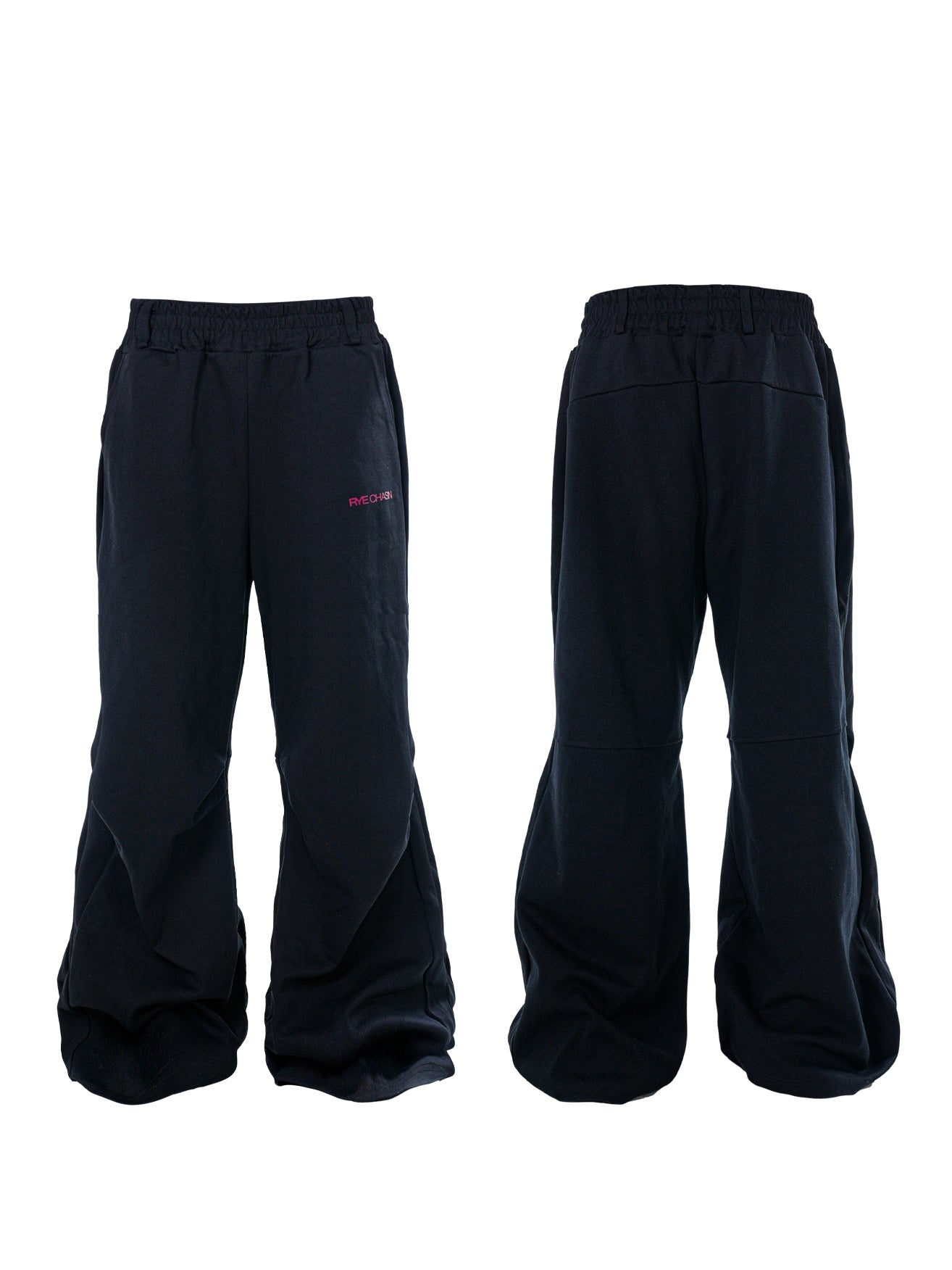 BLACK LOOSE BOOTCUT PLEATED SWEATPANTS