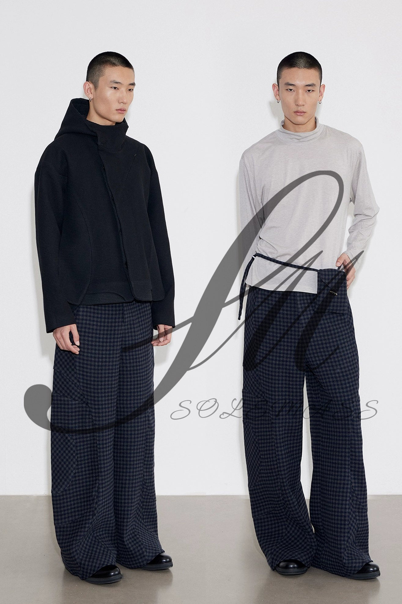 Wool Plaid Wide Leg Pants