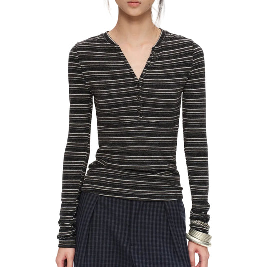 vintage velvet V-neck base henry collar T-shirt