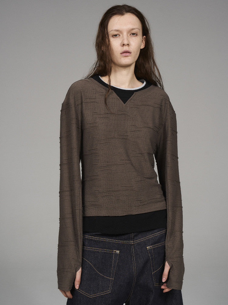 Multi-layer Color-Blocking Long-Sleeve T-Shirt