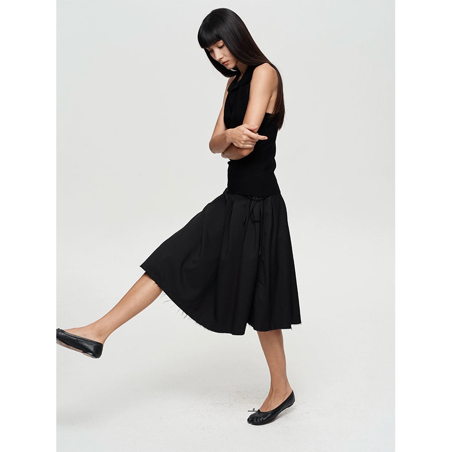 Lace Up Pleated Skirt Trouser