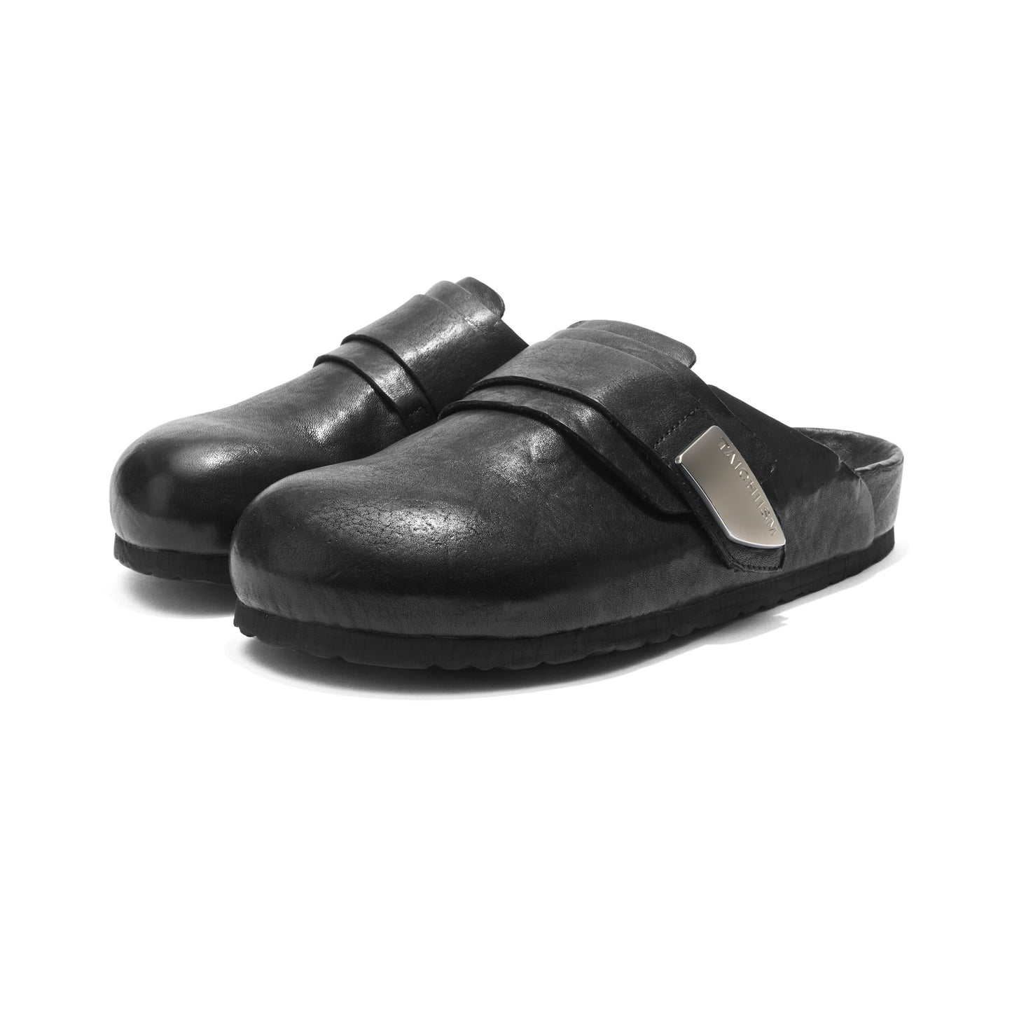 Washed leather mule