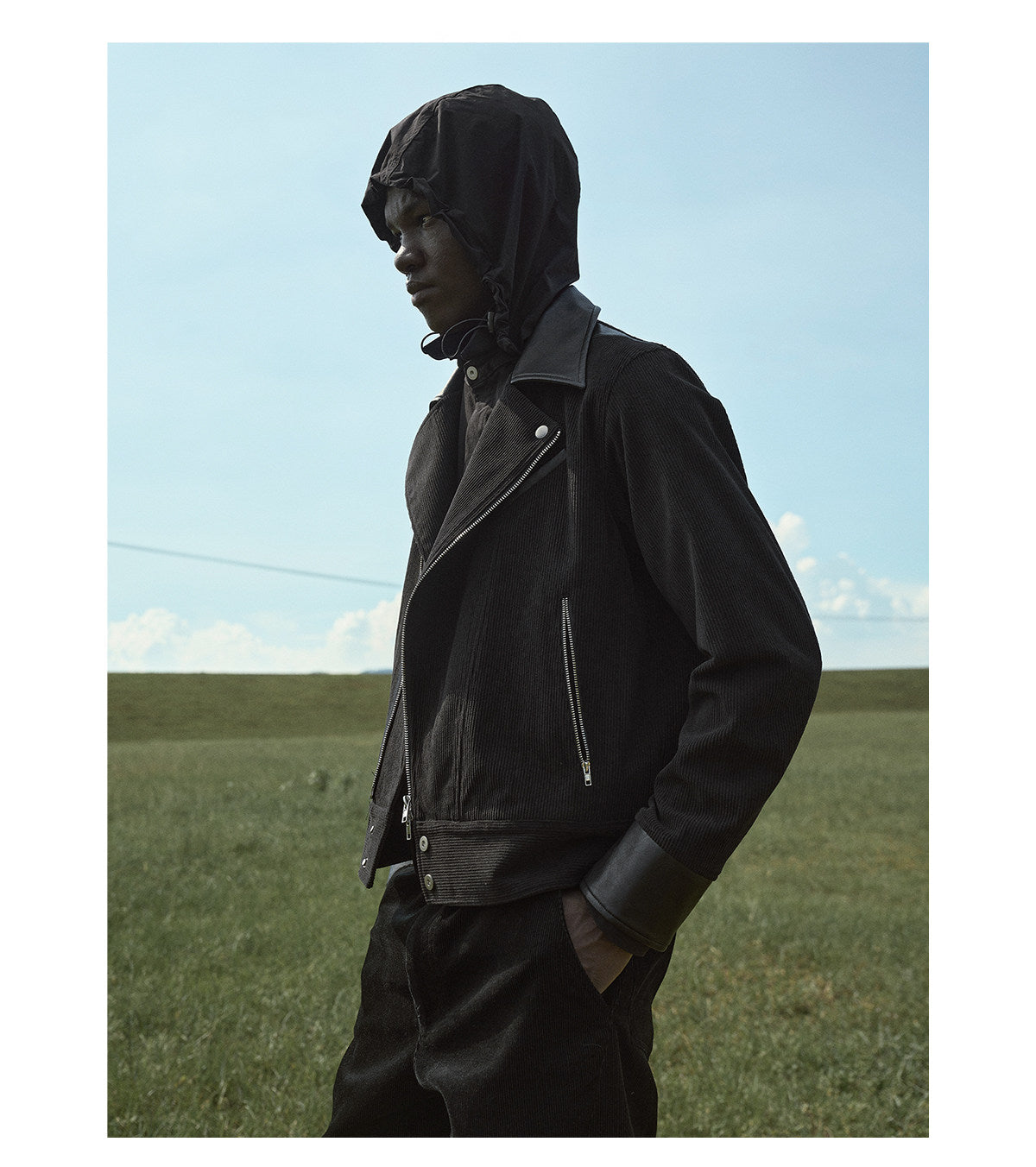 Corduroy patchwork cropped biker jacket