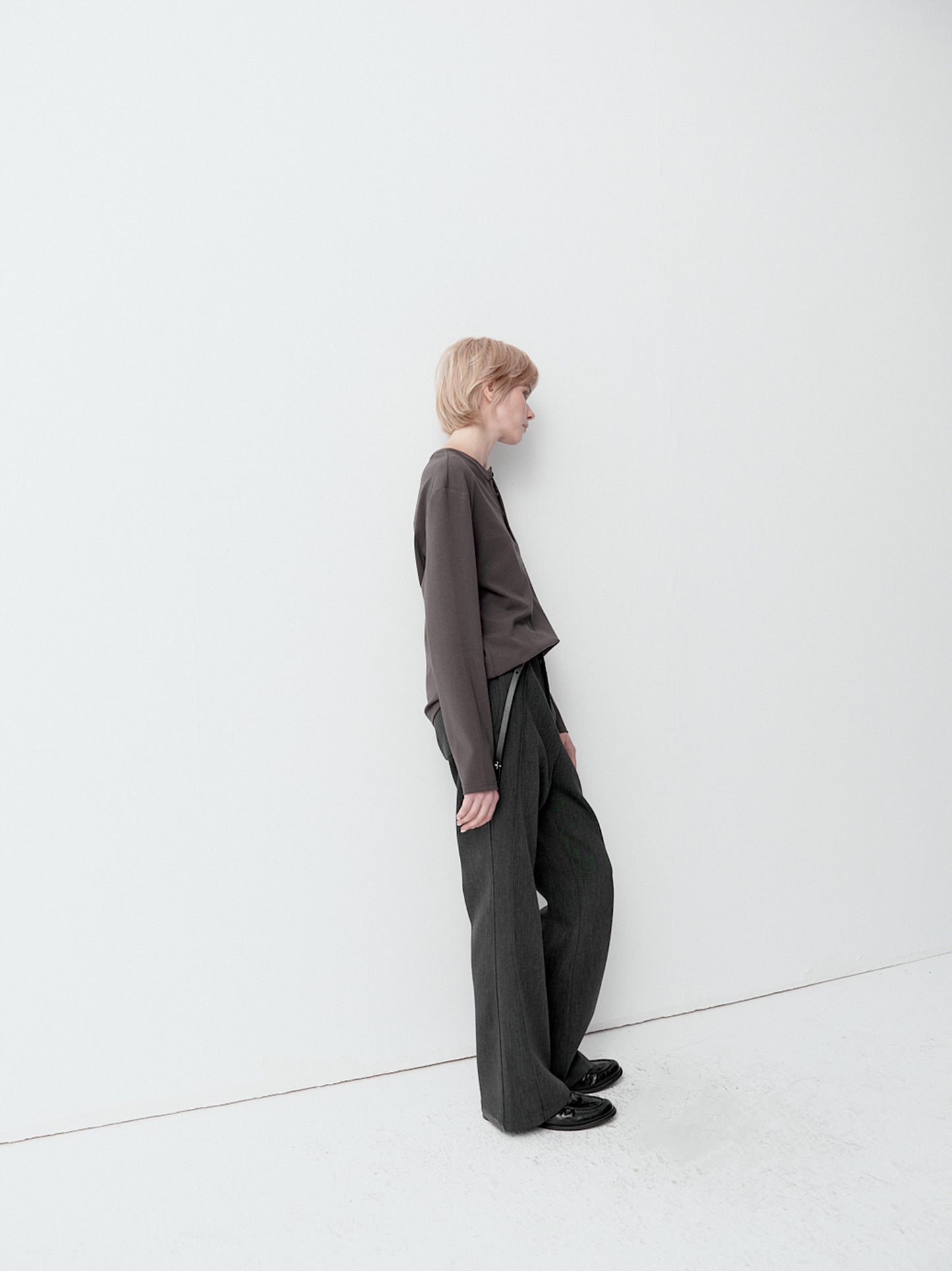 Structure leather patchwork trousers