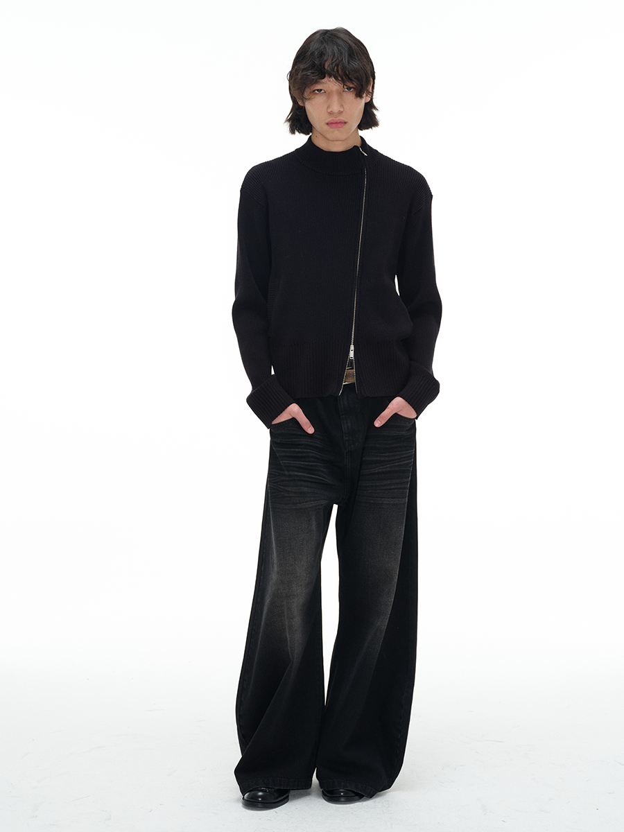 DOUBLE SPLIT DIAGONAL ZIPPER KNIT