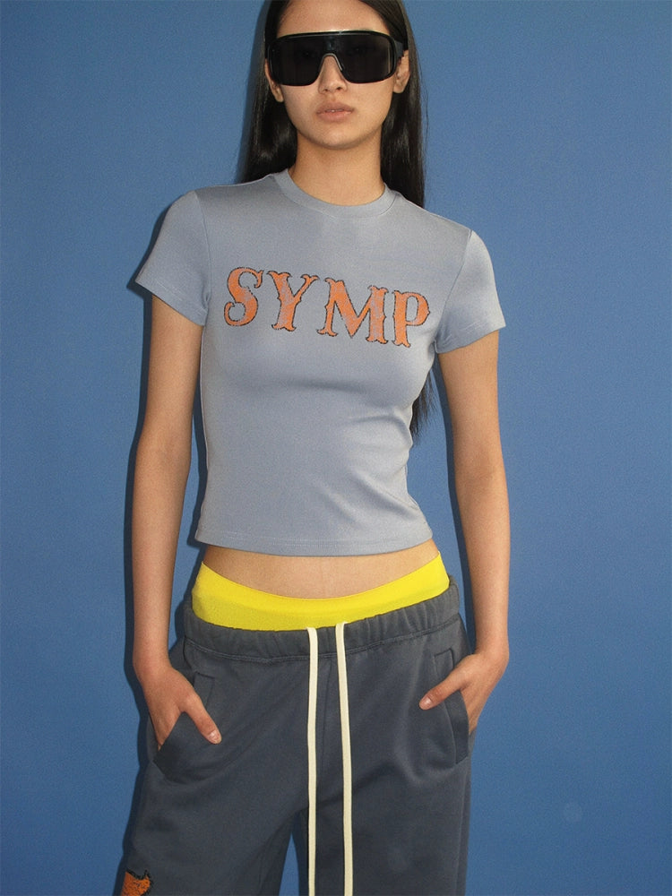 Distressed print stretch short-sleeved T-shirt