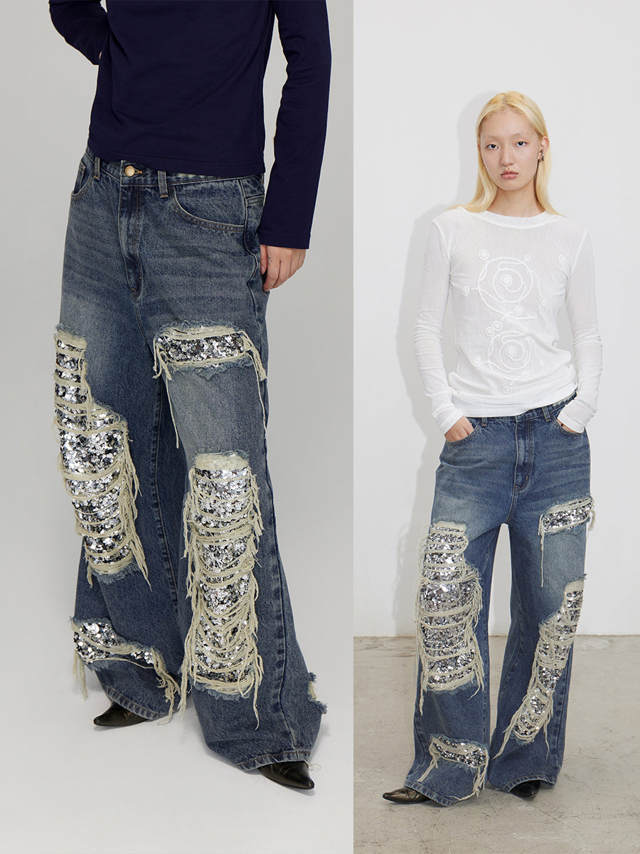 Ripped Primary wash Glitter jeans