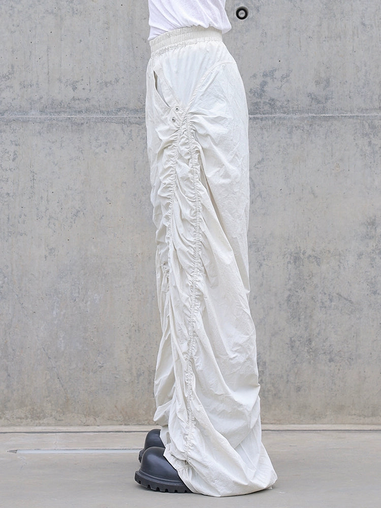 Pleated Spiral Loose Pants White