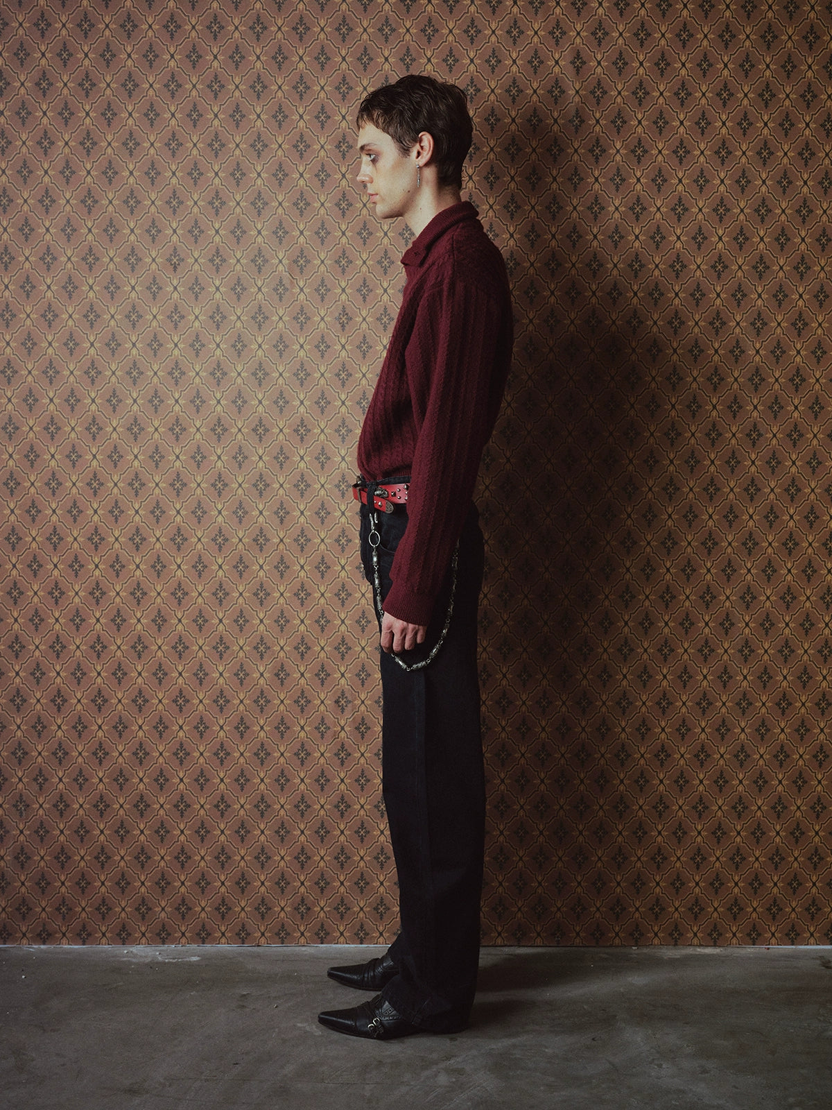 Burgundy Metal Buckle Fencing Turtleneck Knit