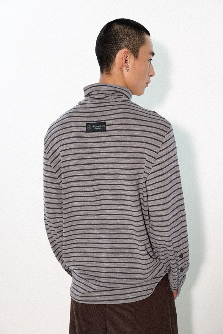 "Sunset Dusk" stand-up collar striped long-sleeved T-shirt